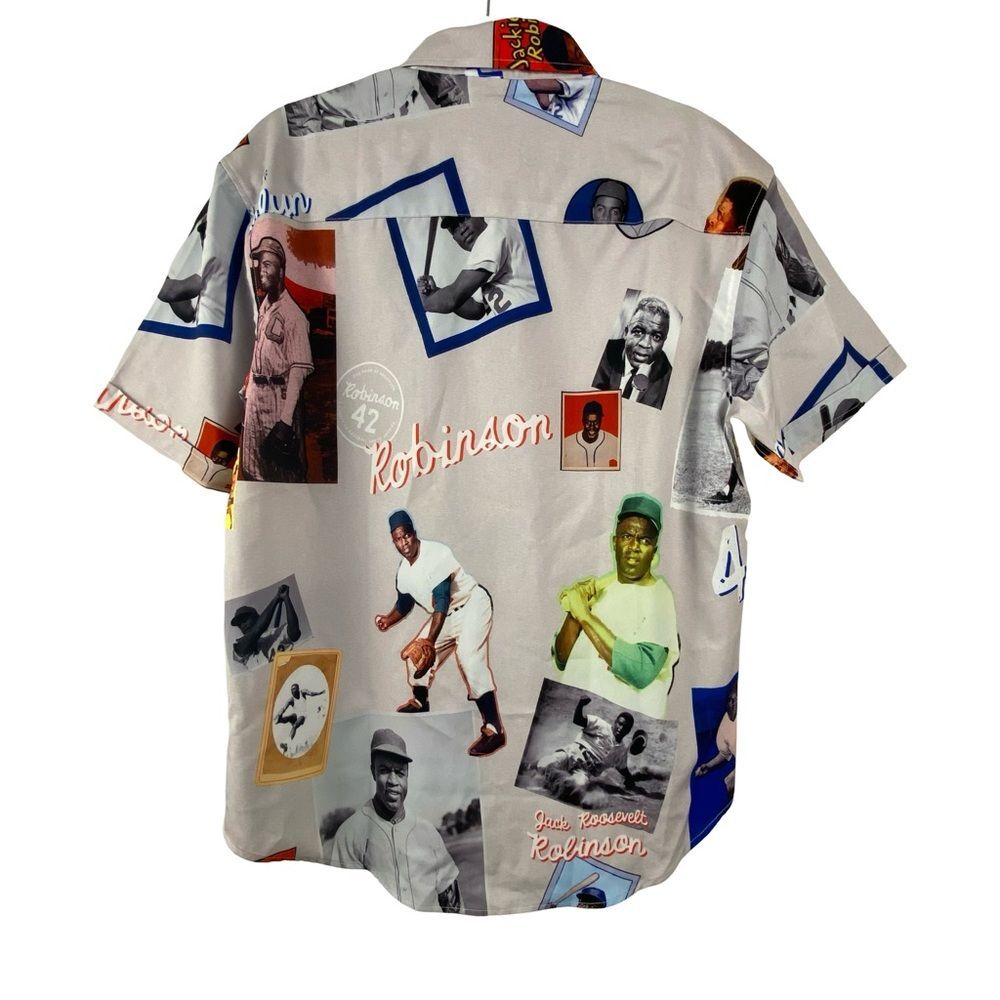 RSVLTS Jackie Robinson Scrapbook Button Up Shirt NWT Mens Medium - Picture 2 of 11